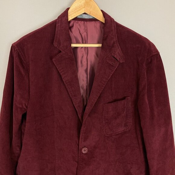 Threads 4 Thought Corduroy Blazer Burgundy Men Size Large Organic Cotton Reddish - Picture 4 of 13